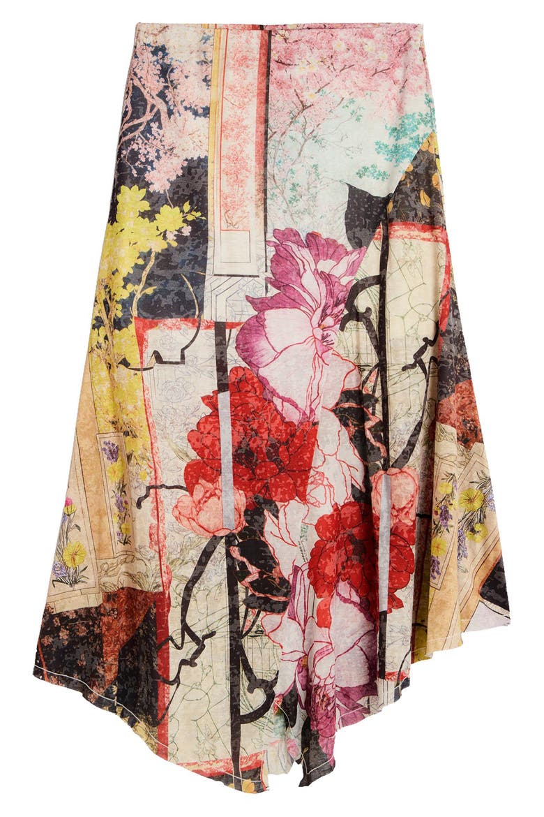 Patchwork Print Asymmetric Skirt, Alternate, color, BLACK