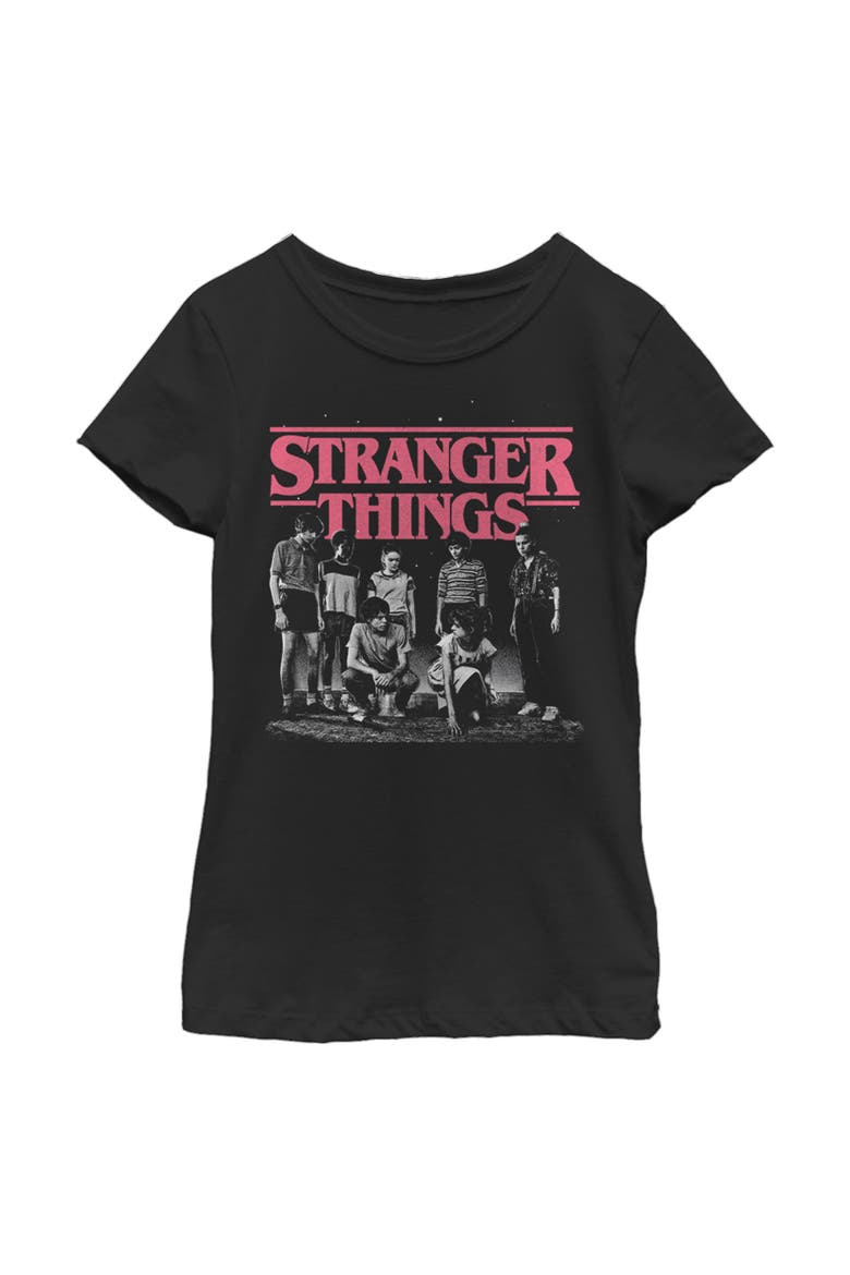 Girl's Stranger Things Title Logo Faded  Graphic T-Shirt, Main, color, Black