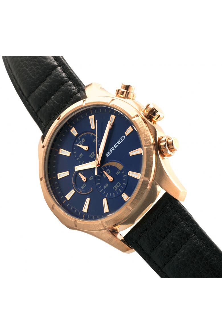Lacroix Chronograph Leather-Band Watch, Alternate, color, Rose Gold/Black