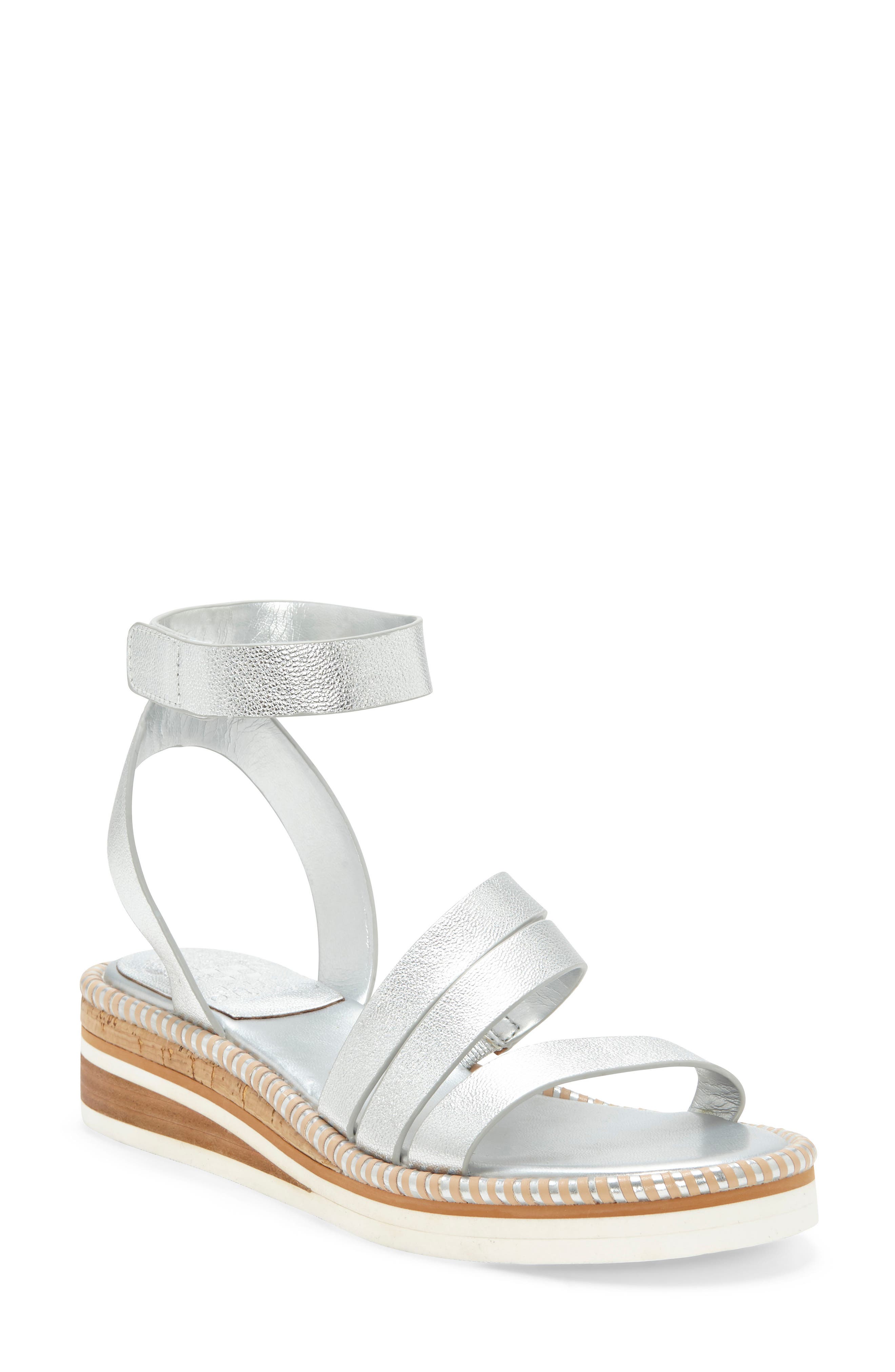 Margreta Ankle Strap Sandal, Main, color, SILVER LEATHER
