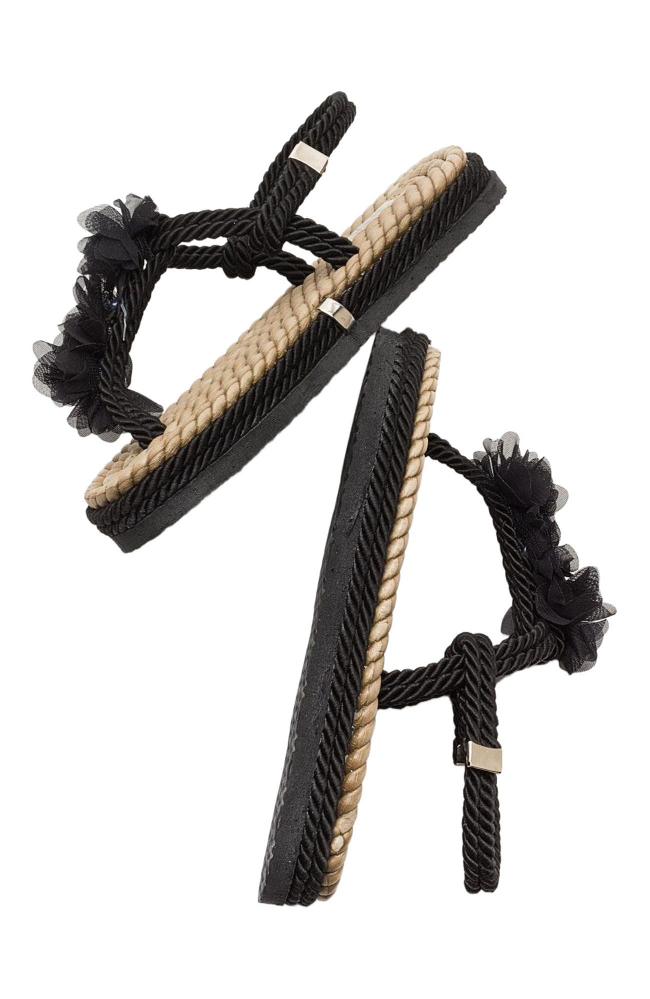 Prologue Shoes SANTRA Lace-Up Thong Sandals, Alternate, color, Black Faux Leather