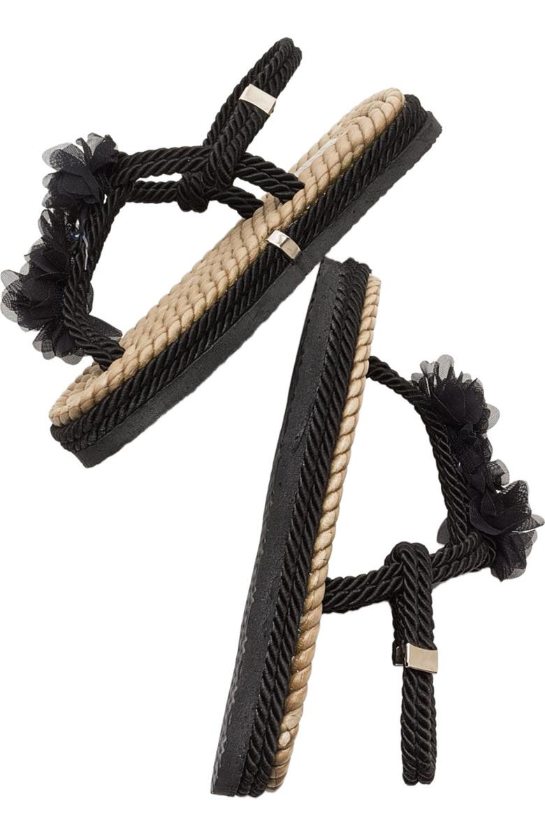 Prologue Shoes SANTRA Lace-Up Thong Sandals, Alternate, color, Black Faux Leather