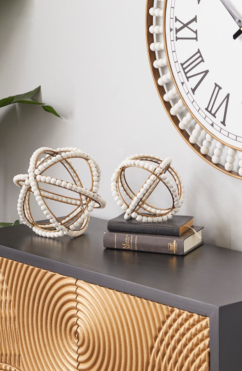 SONOMA SAGE HOME White Metal Handmade Beaded Geometric Sculpture - Set of 2, Alternate, color, 