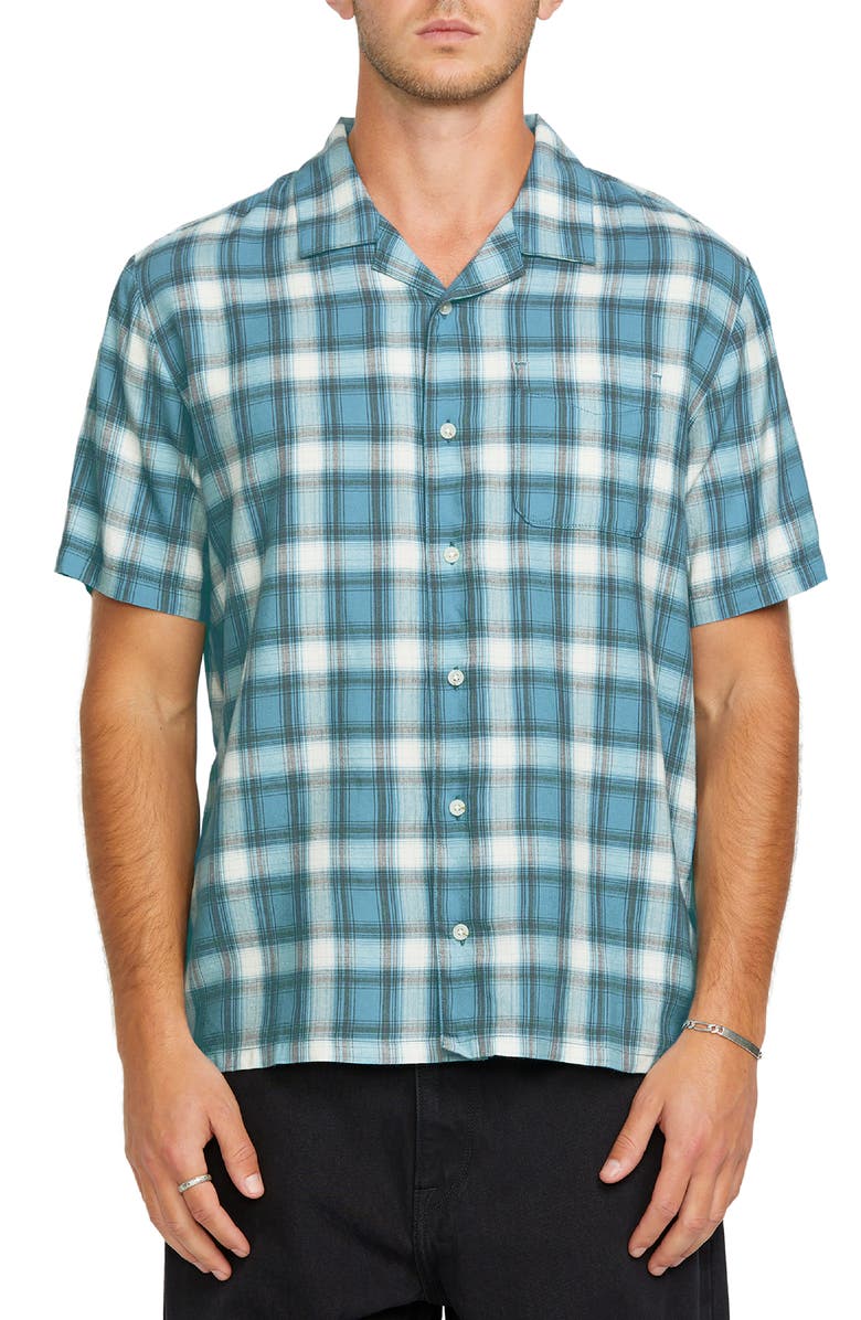 Volcom Stone Facet Plaid Cotton & Viscose Camp Shirt, Main, color, 