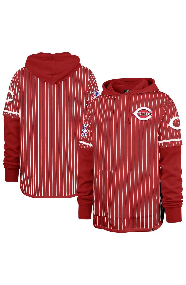 '47 Men's '47 Red Cincinnati Reds Pinstripe Double Header Pullover Hoodie, Alternate, color, Red