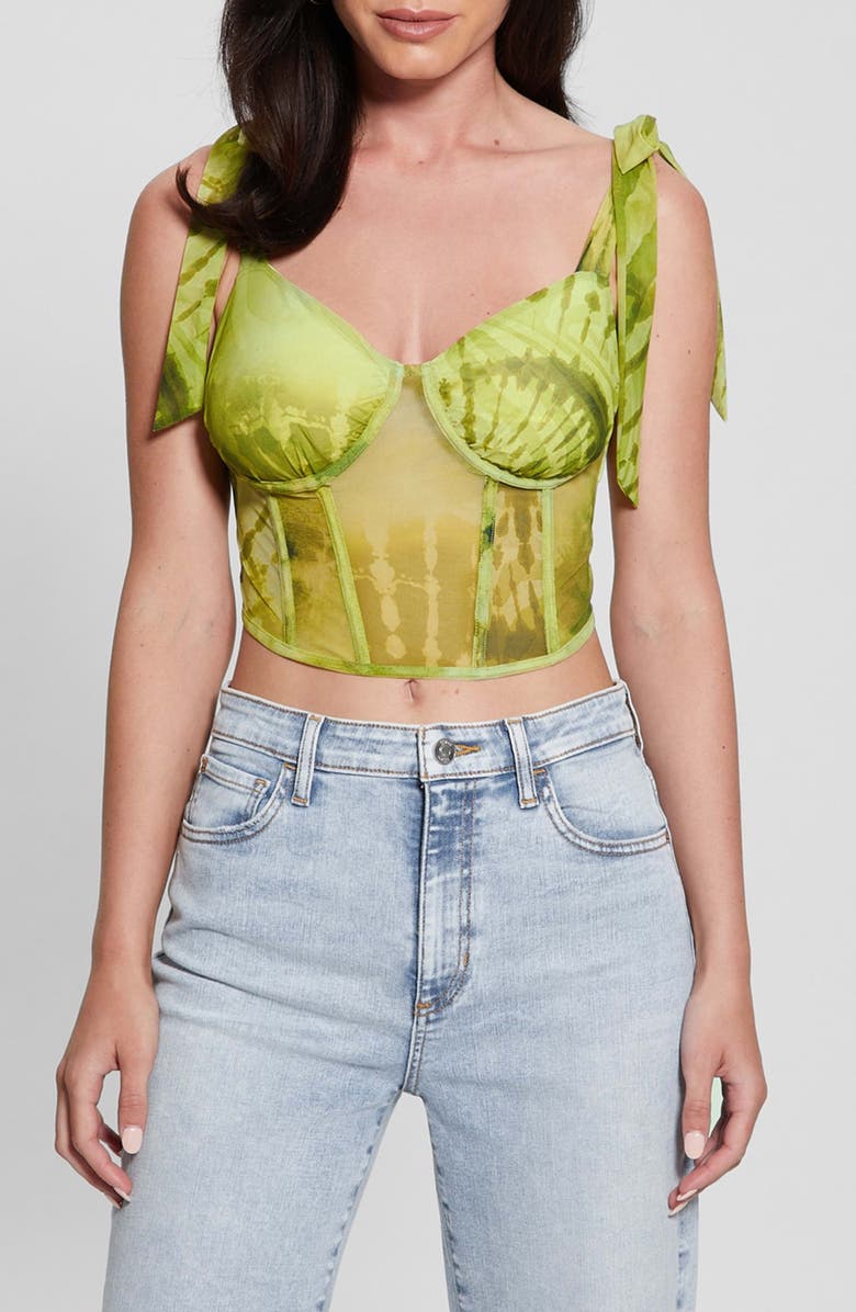 GUESS Margot Tie Strap Mesh Corset Top, Main, color, 