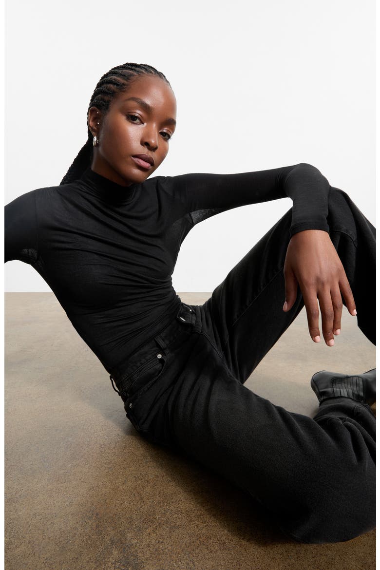 Orchard Ruched Mock Neck Top, Alternate, color, BLACK