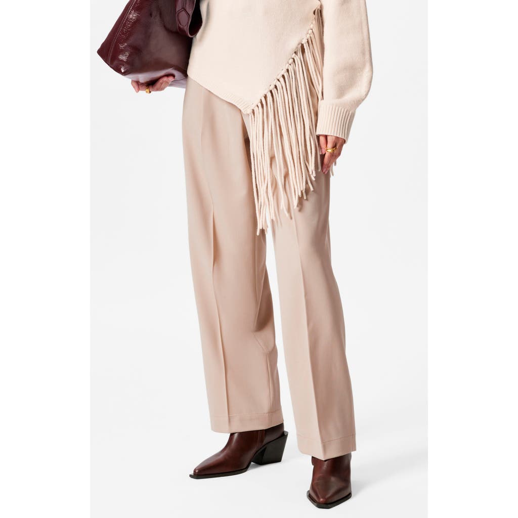 & Other Stories Creased Straight Leg Wool Blend Pants In Beige Medium Dusty