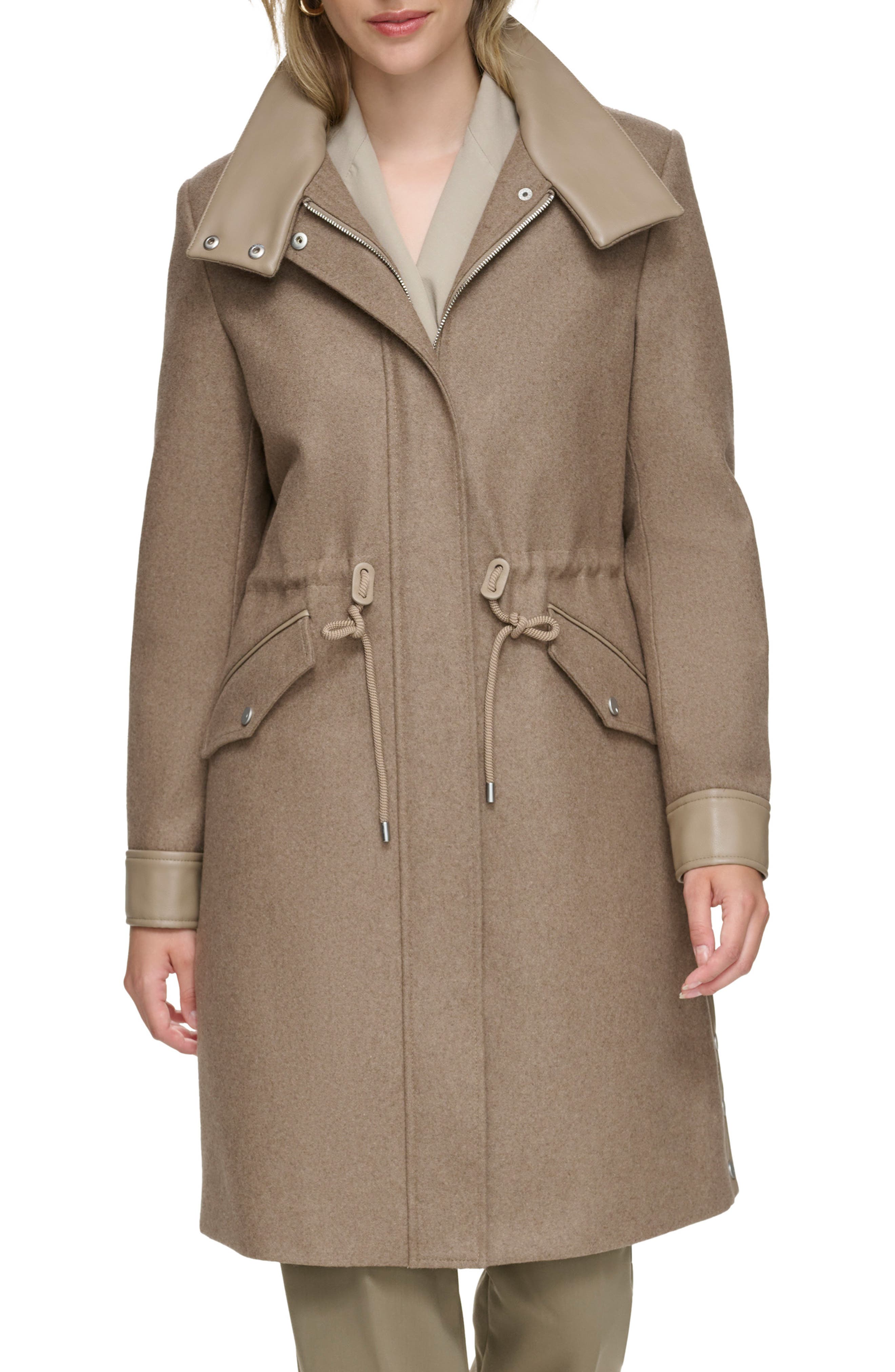 Feather Leather Trim Wool Blend Coat - image 3