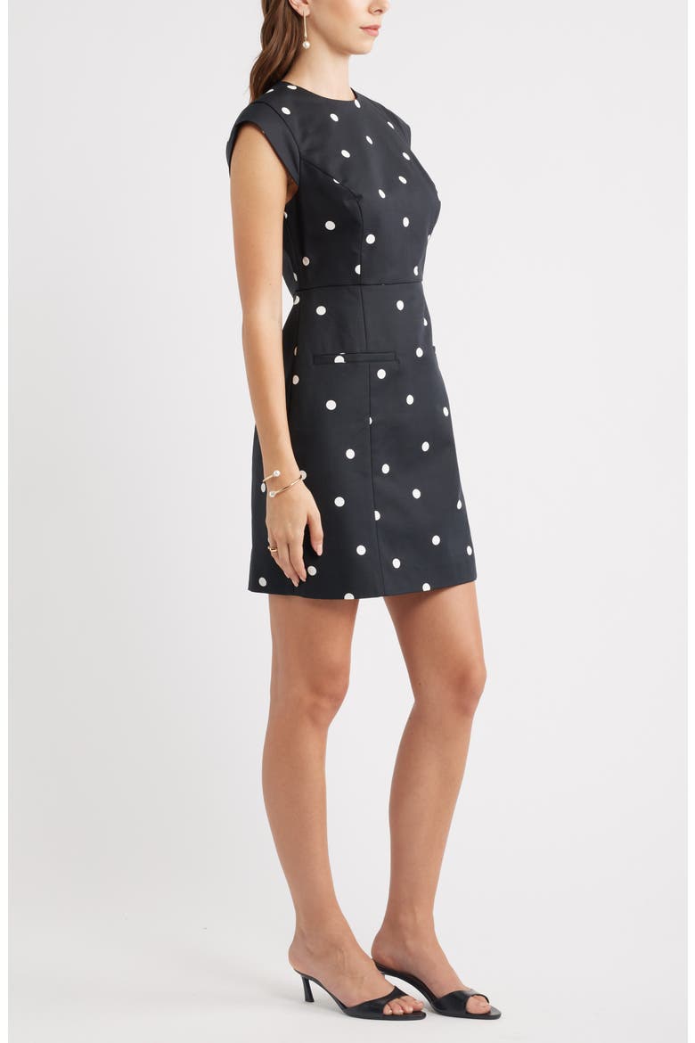 Cap Sleeve Dress, Alternate, color, BLACK IVORY ANN DOT