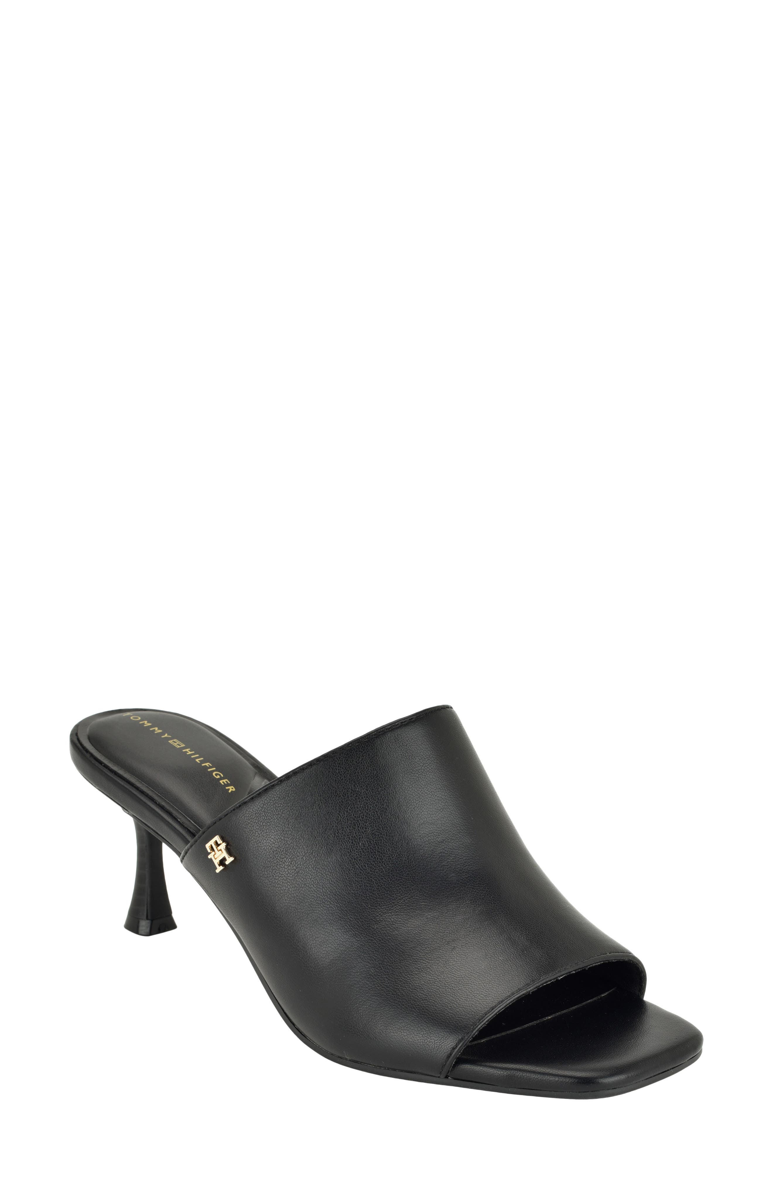Sassey Faux Leather Slide Sandal, Main, color, BLACK