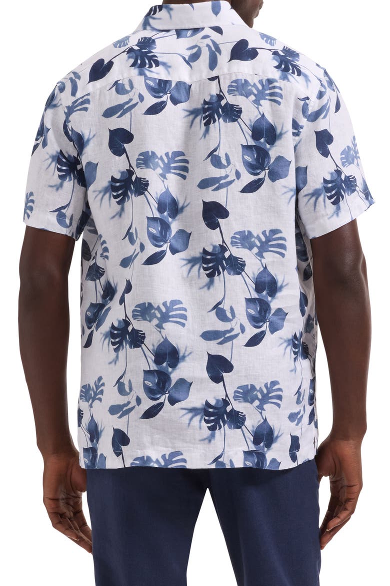 Orson Shaped Fit Leaf Print Short Sleeve Button-Up Shirt, Alternate, color, NAVY