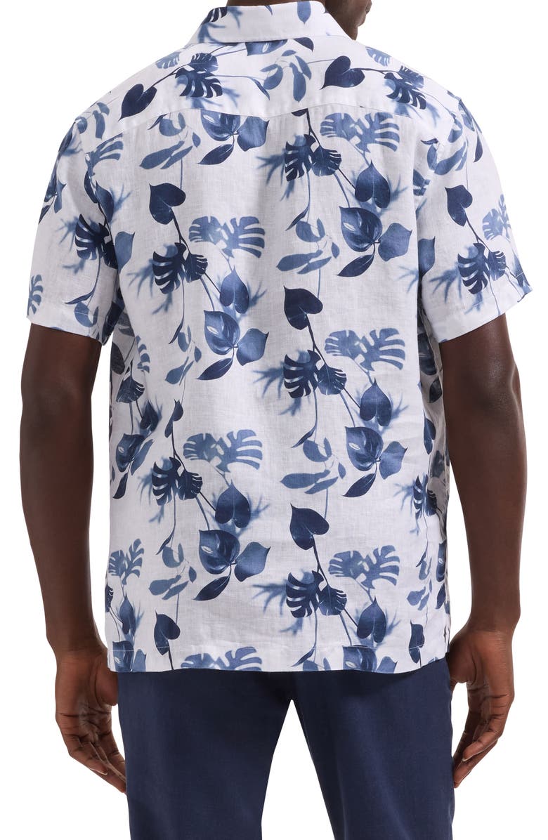 Bugatchi Orson Shaped Fit Leaf Print Short Sleeve Button-Up Shirt, Alternate, color, Navy