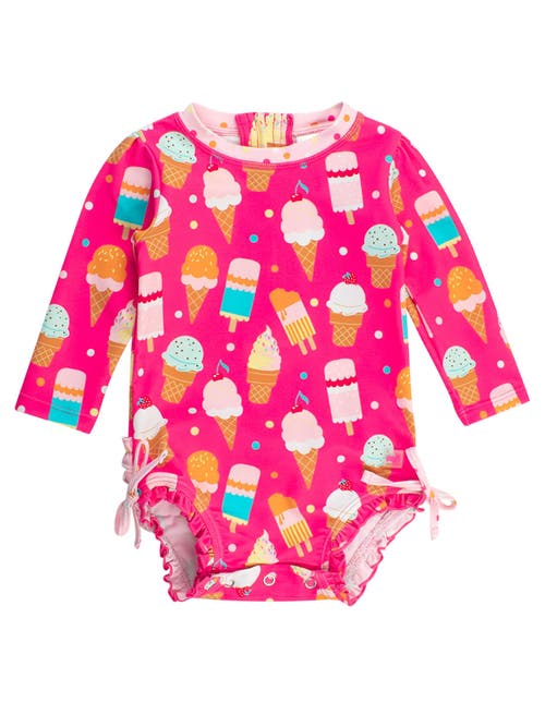 Rufflebutts Toddler Girls Long Sleeve Upf50+ One Piece Rash Guard In Pink