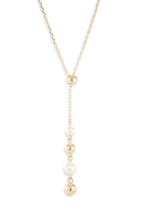Imitation Pearl & Ball Slider Lariat Necklace