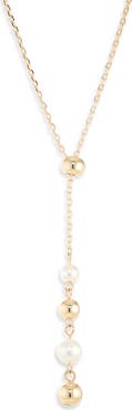 Nordstrom Imitation Pearl & Ball Slider Lariat Necklace