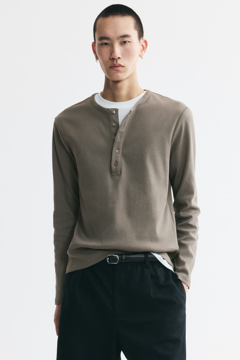 Slim-fit Ribbed Henley Shirt, Main, color, Khaki green