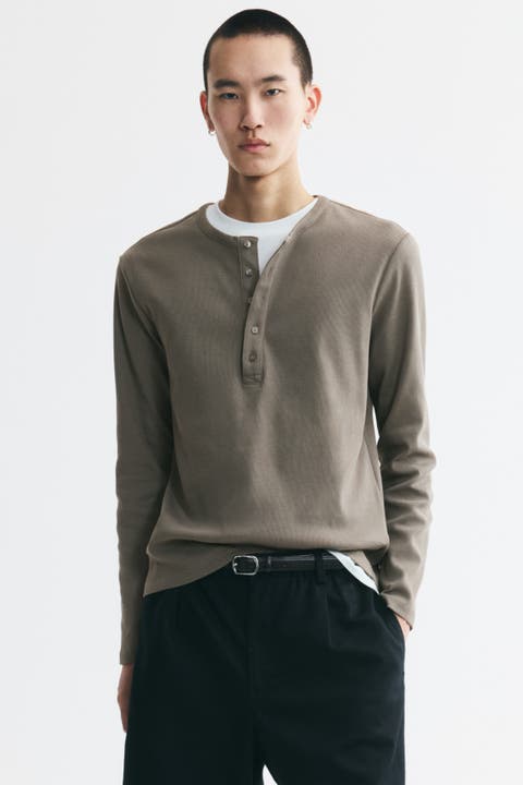 Slim-fit Ribbed Henley Shirt