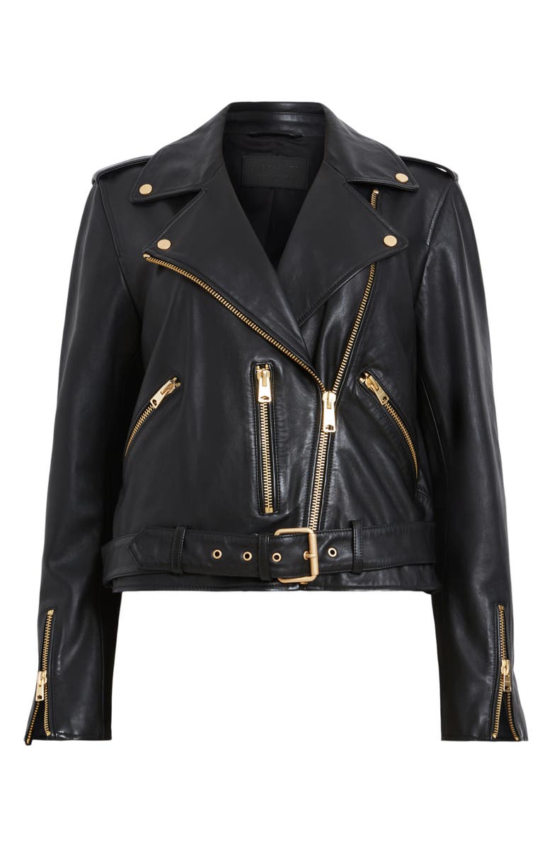 AllSaints Balfern Belted Leather Biker Jacket, Alternate, color, 
