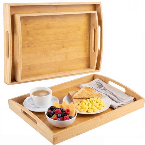 Elora Set of 2 Handcrafted Nesting  Serving Trays with Handles
