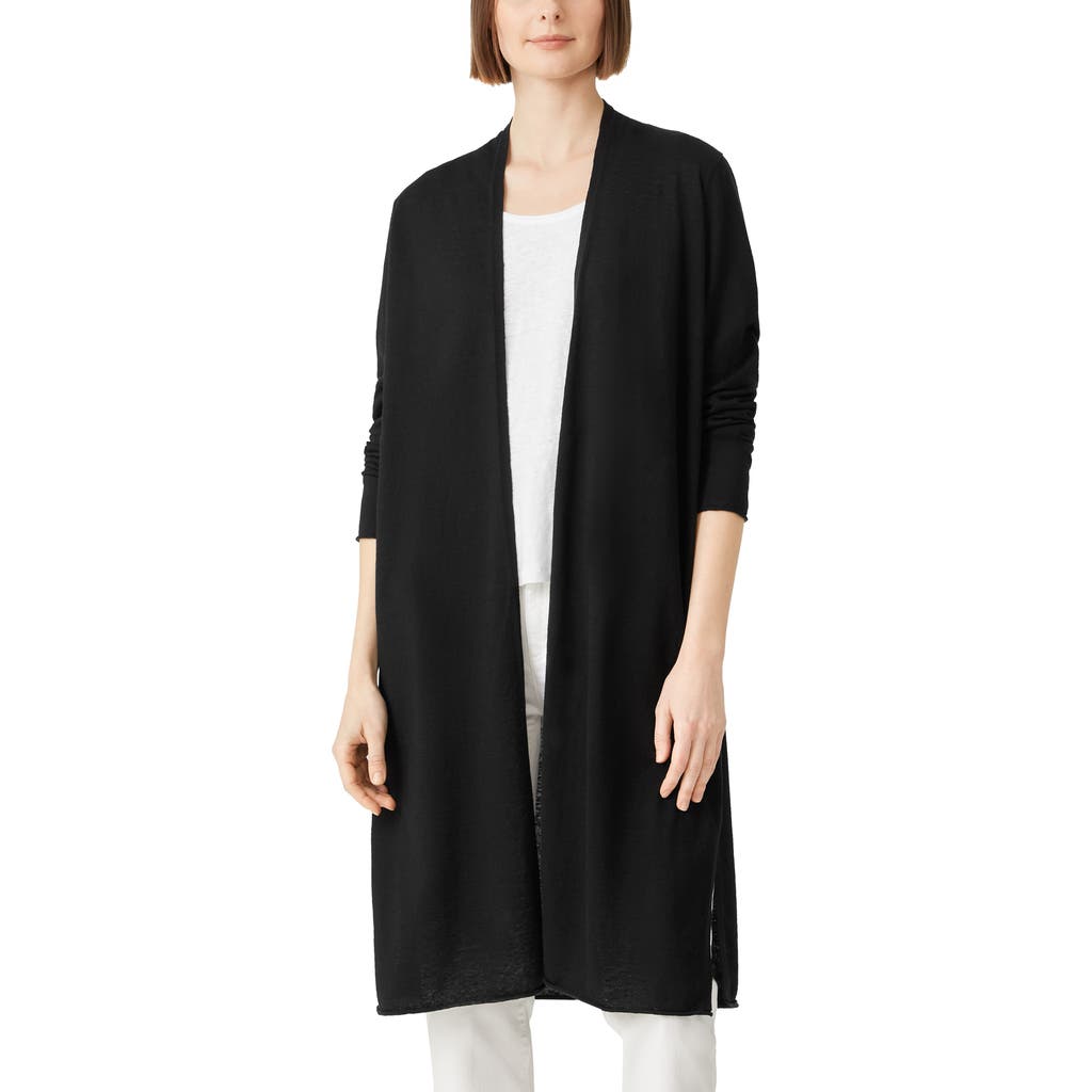Eileen Fisher Organic Linen & Organic Cotton Long Cardigan In Black