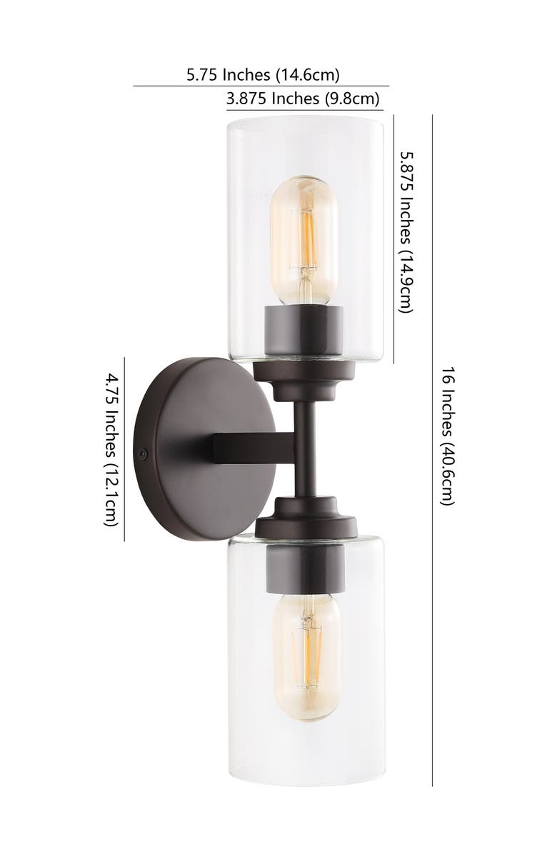 JONATHAN Y Giles 2-Light Farmhouse Industrial Iron Cylinder LED Sconce, Alternate, color, Oil Rubbed Bronze