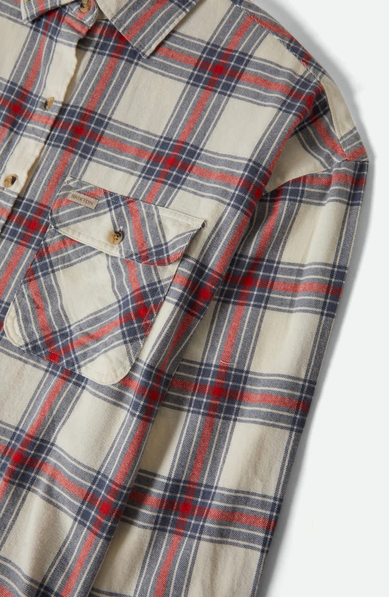 Brixton Bowery Plaid Cotton Flannel Overshirt, Alternate, color, Off White/ Berring Sea/ Red