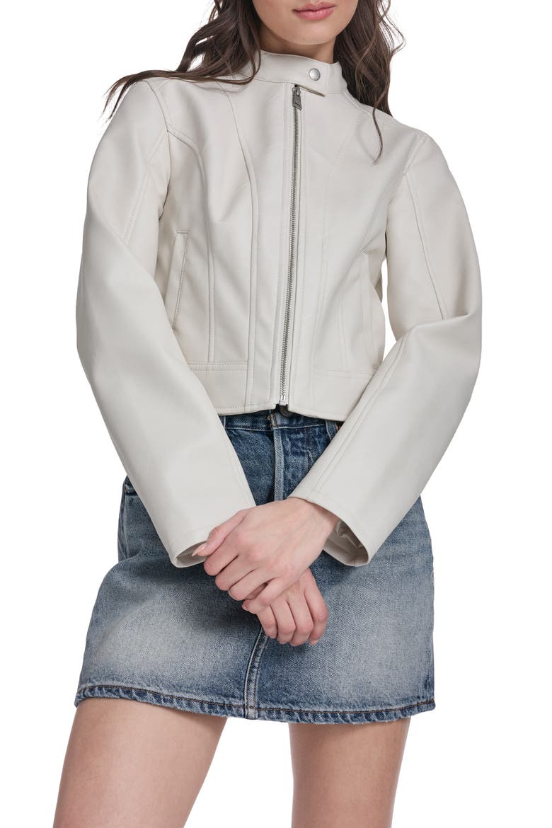 Faux Leather Racer Jacket, Main, color, OYSTER