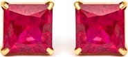 Haus of Brilliance 18K Yellow Gold 7x7 MM Created Red Ruby Princess Cut Solitaire Stud Earrings