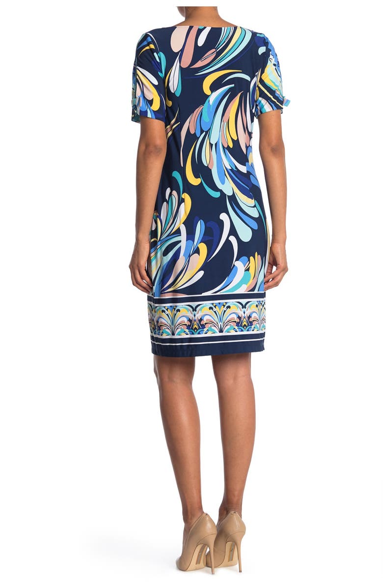 SANDRA DARREN Short Sleeve Aqua Pattern Shift Dress, Alternate, color,