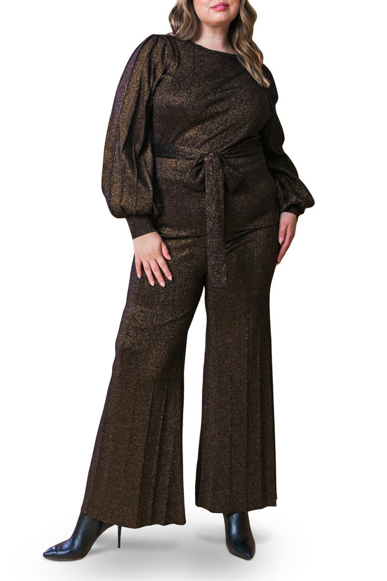 Metallic Balloon Sleeve Sweater & Pants Set, Main, color, BLACK BRONZE