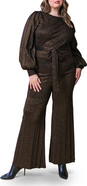 FLYING TOMATO Metallic Balloon Sleeve Sweater & Pants Set