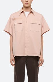 Helmut Lang GD Uniform Short Sleeve Stretch Twill Button Up Shirt