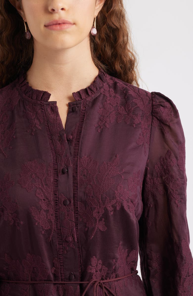 Ruffle Collar Embroidered Long Sleeve Dress