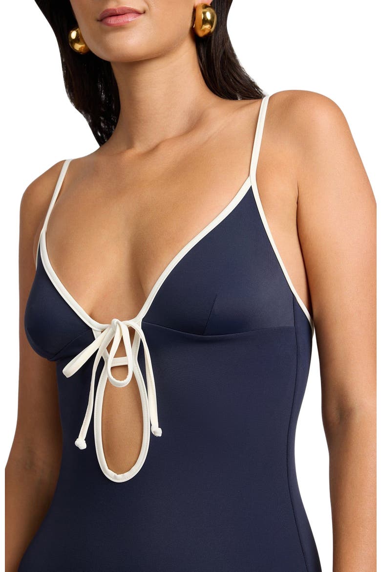 Soleil Tie Front One-Piece, Alternate, color, NOIR NAVY/EGRET