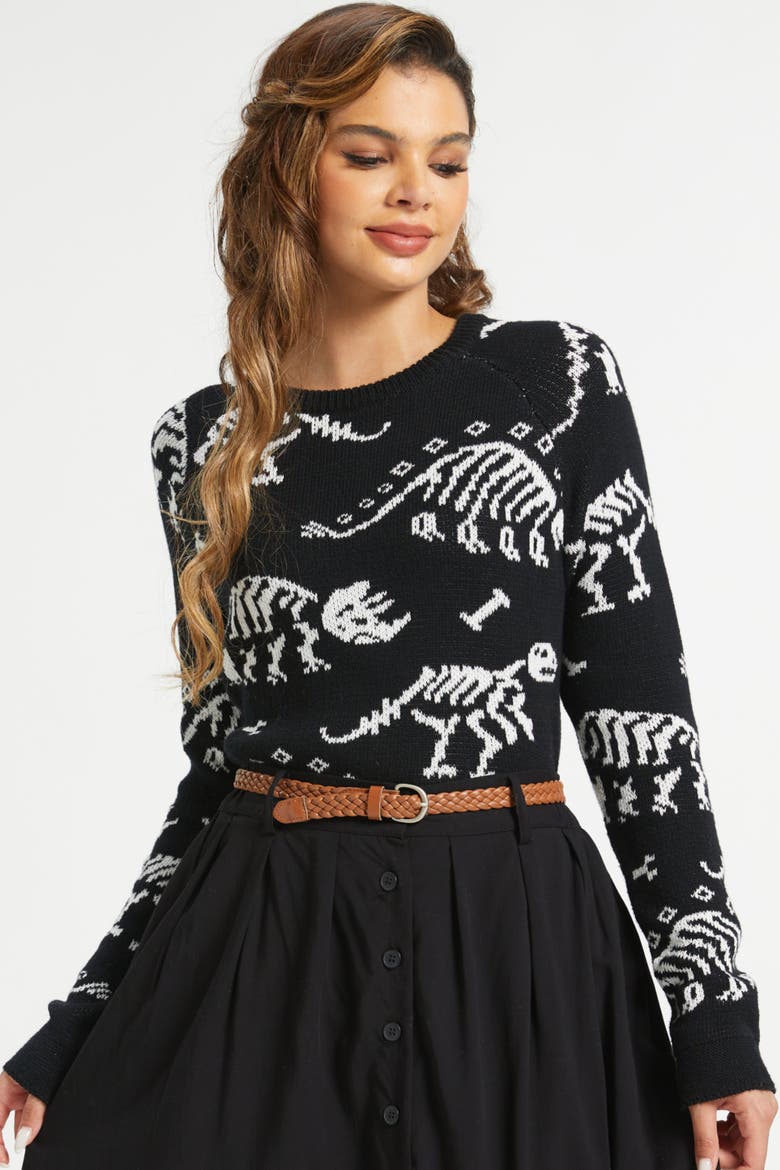 Dying For Dinos Cotton Pullover Sweater, Alternate, color, Bone Voyage