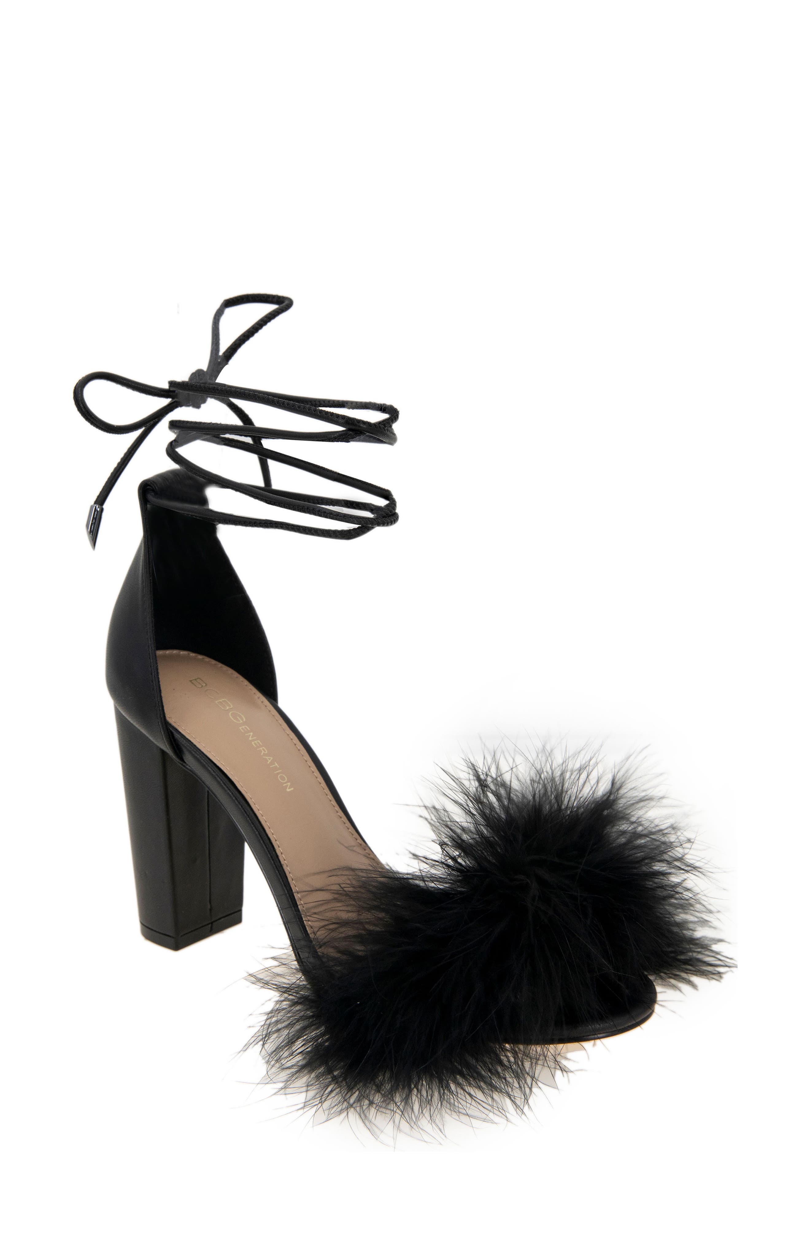 BCBGeneration Biny Feather Ankle Strap Sandal, Main, color, 