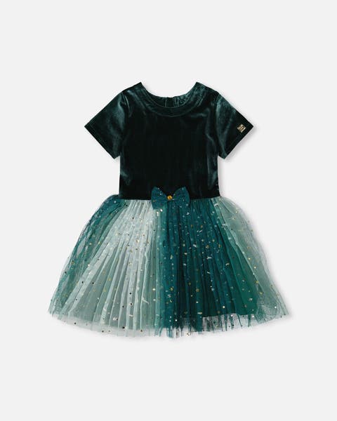 Bi-Material Short Sleeve Party Dress (Little Kid & Big Kid)