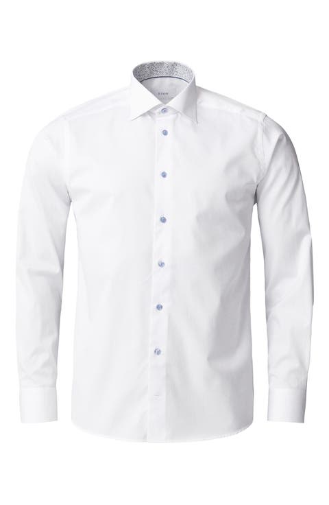 Trim Fit White Cotton Dress Shirt with Hidden Print Detail (Regular & Big)