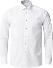 Eton Trim Fit White Cotton Dress Shirt with Hidden Print Detail