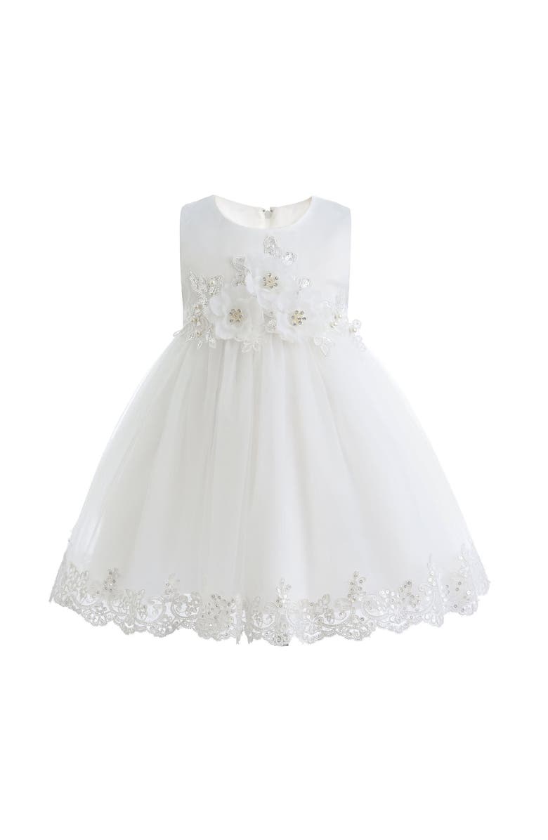 Tulleen Embroidered Blooming Bow Dress, Main, color, White