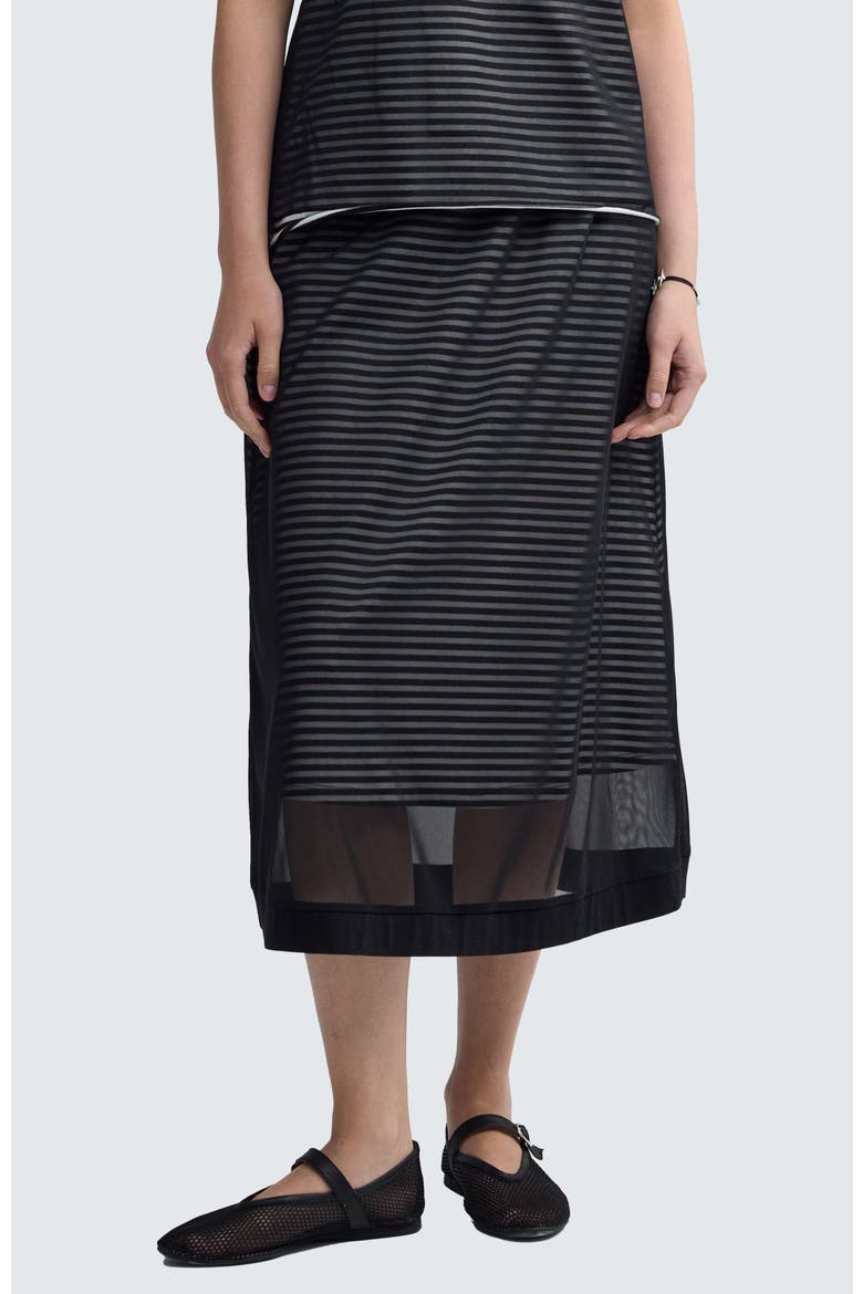 Saphina Striped Mesh Midi Skirt, Main, color, Black Print