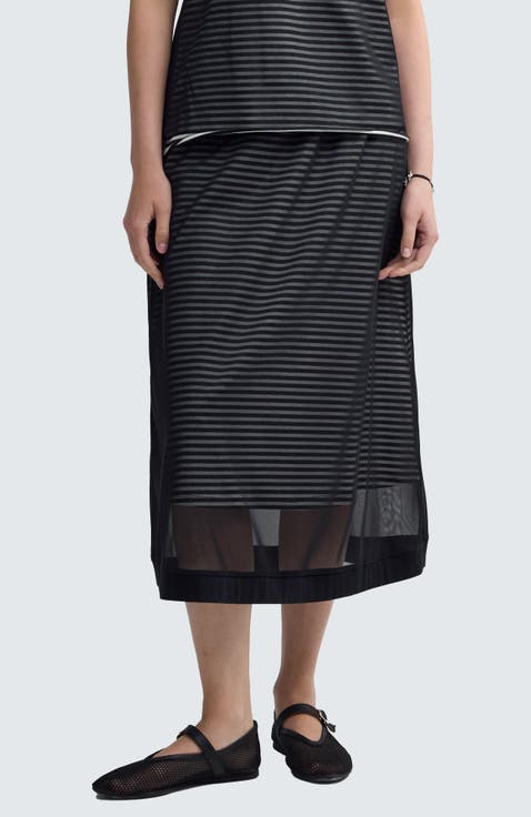 Saphina Striped Mesh Midi Skirt