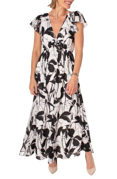 Floral Flutter Sleeve Maxi Dress