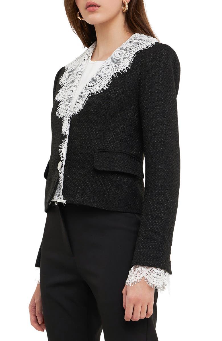 Endless Rose Lace Collar Tweed Crop Blazer, Alternate, color, 
