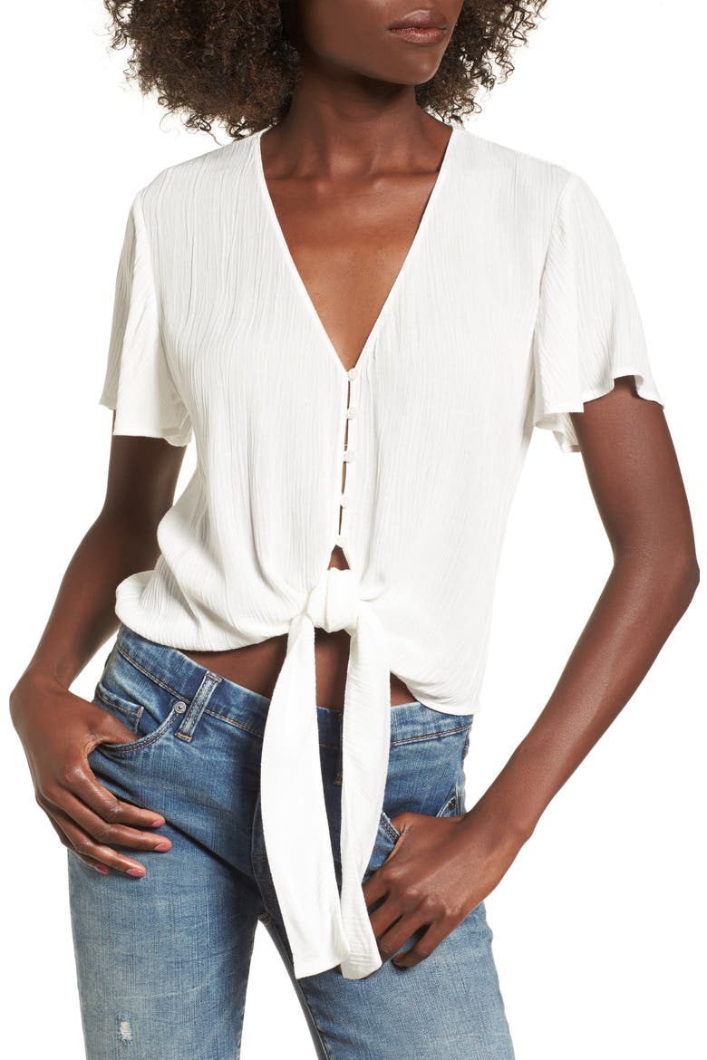 Knot Front Shirt, Main, color, NATURAL