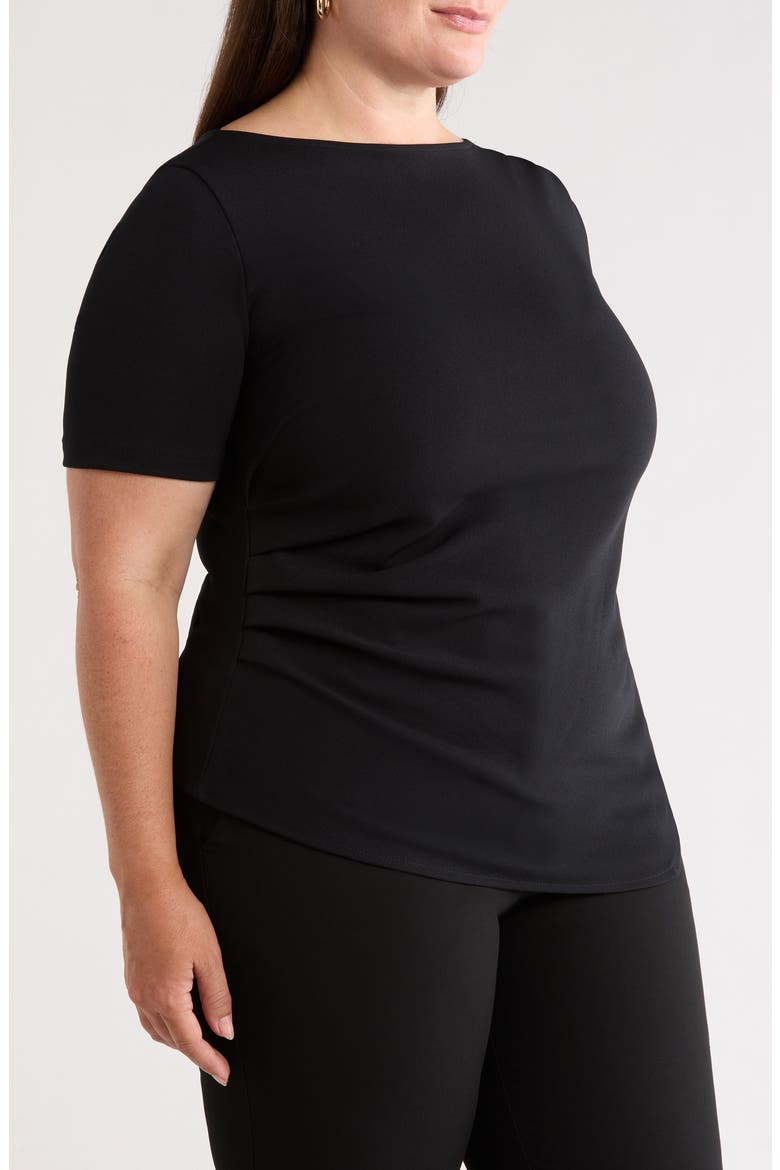 Asymmetrical Gathered T-shirt, Alternate, color, BLACK