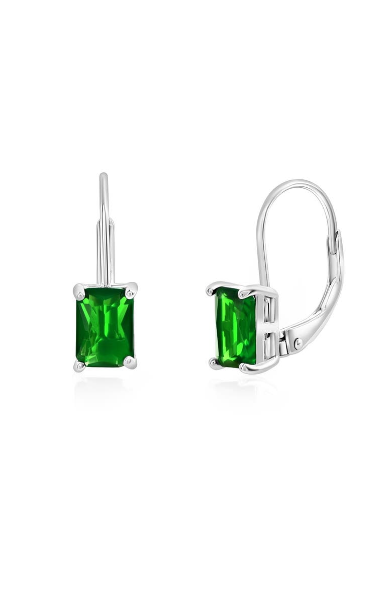 Sterling Silver Emerald Cut Earrings, Main, color, Green