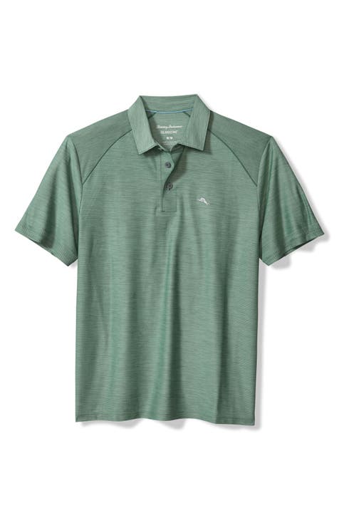 Tommy Bahama Polo Shirt 100% Cotton Ribbed offers Short Sleeve Split Hem Green Medium