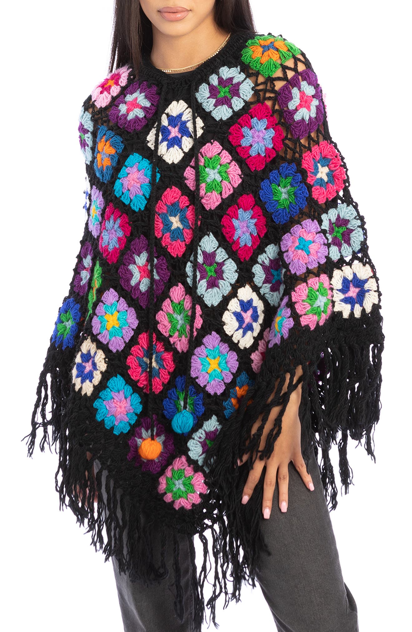 SAACHI Crochet Knit Triangle Poncho (Women) | Nordstromrack